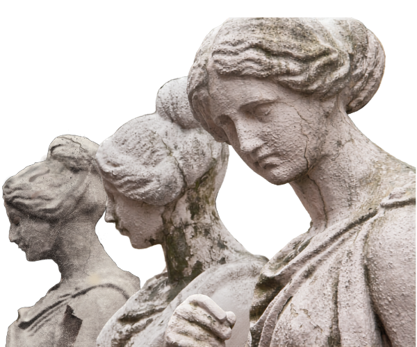 Three weathered female statues